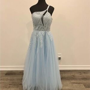 Elegant One-Shoulder Blue Evening Dress